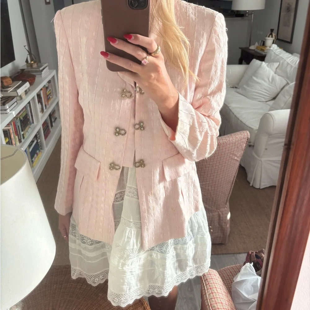 Dior Pale Pink Textured Button-Front Blazer
